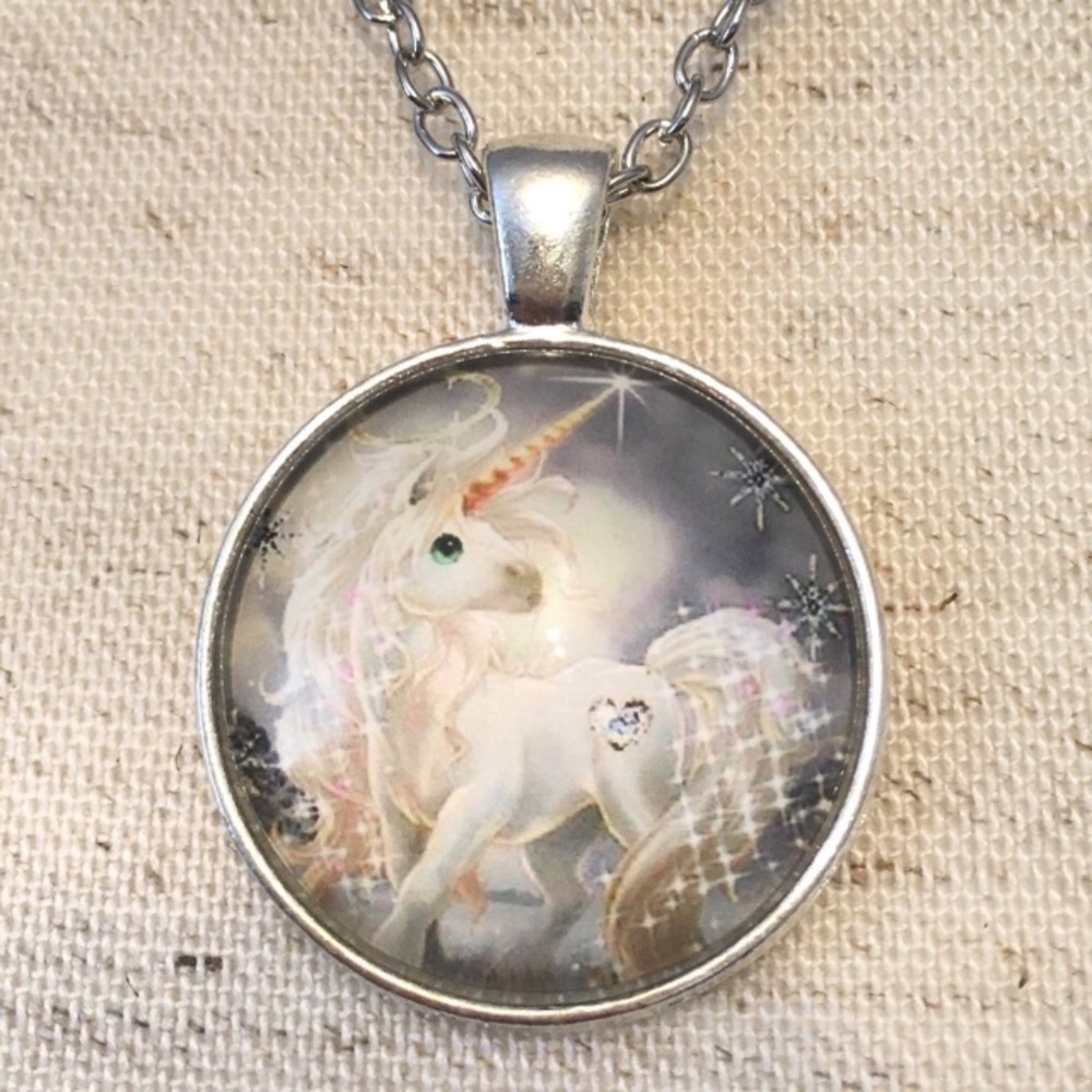 Silver Unicorn Cabochon Necklace